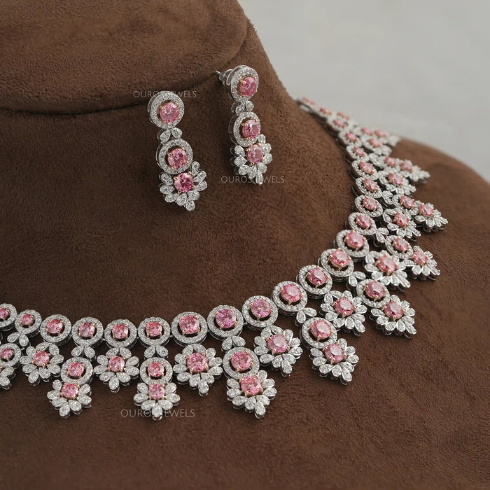 [Side View Of Fancy Pink Color Lab Diamond Necklace]-[Ouros Jewels]