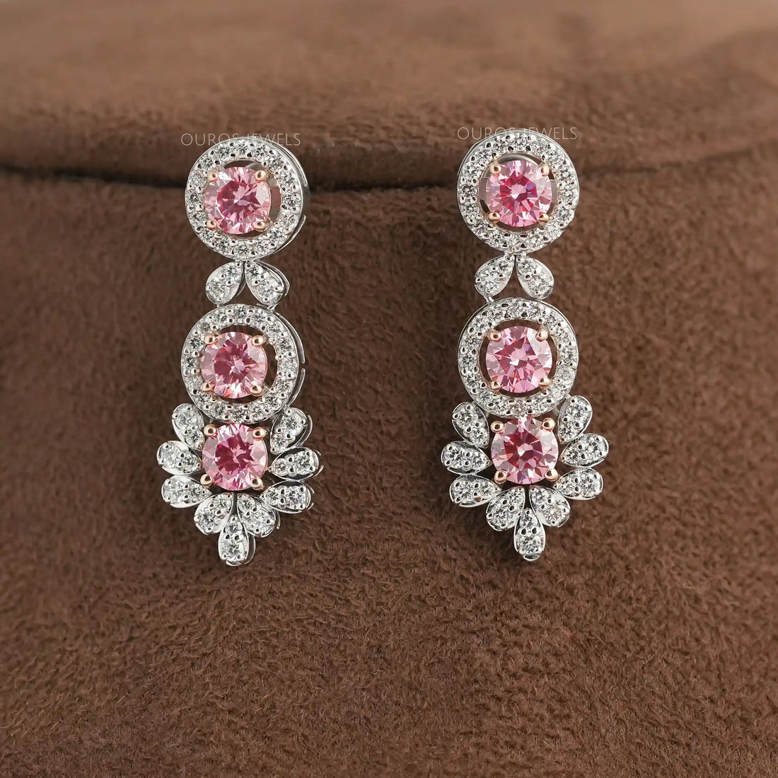 Pink Round Cut Lab Diamond Bridal Necklace Set Necklaces