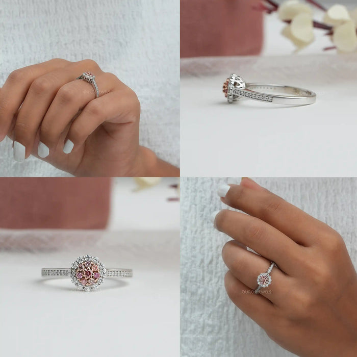 Pink Round Cut Lab Grown Diamond Halo Ring