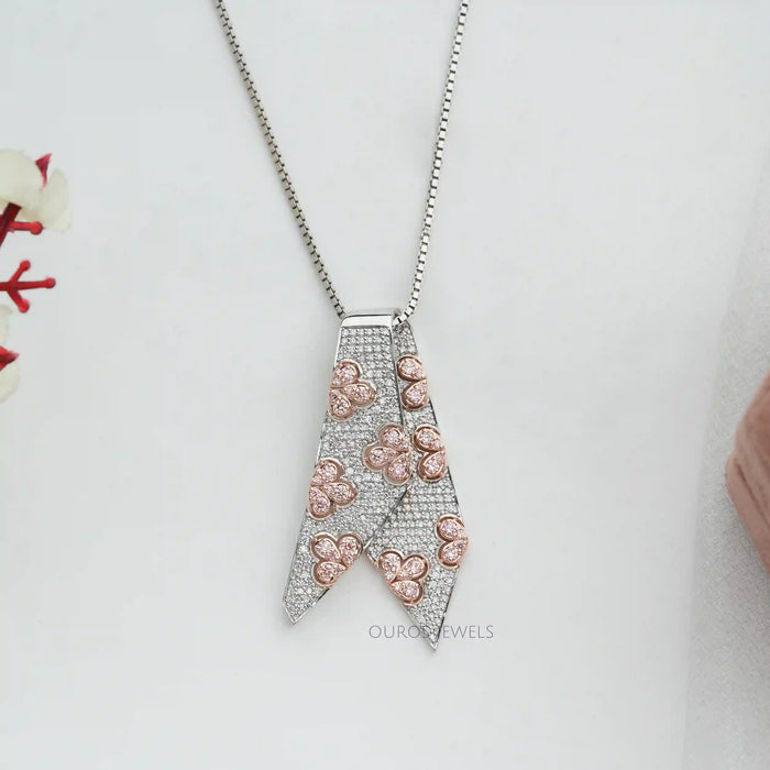 [Pink Round Diamond Tie Pendant]-[Ouros Jewels]