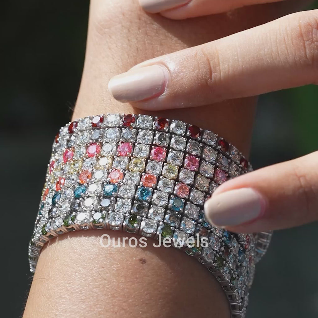 [Youtube Video of Multi Colored Round Diamond Tennis Bracelet]-[Ouros Jewels]