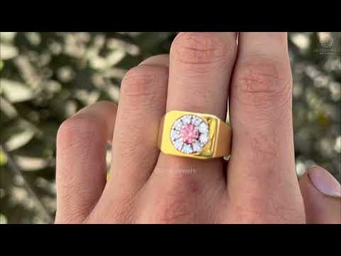 [Youtube Video of Pink Round Diamond Halo Men Ring]-[Ouros Jewels]