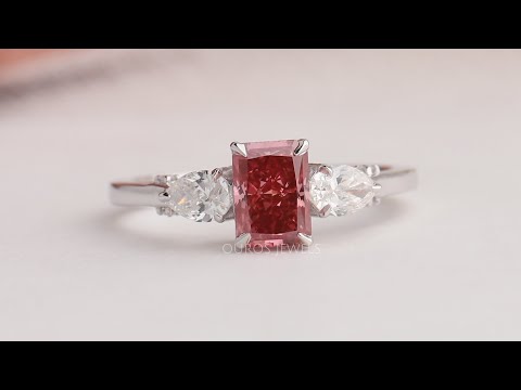 Youtube View Of Pink Radiant Cut Lab Diamond Three Stone Engagement Riing