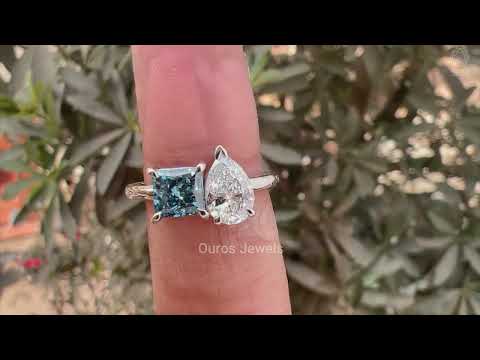 [Youtube Video of Pear and Blue Princess Diamond Toi Et Moi Ring]-[Ouros Jewels]