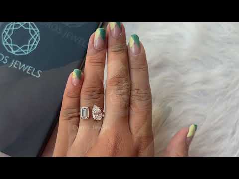 [Emerald and pear shape cut engagement ring]-[Ouros Jewels]