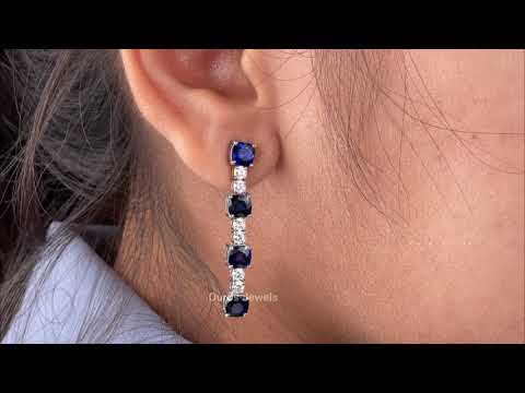 [Youtube Video of Blue Sapphire Cushion Cut Drop Earrings]-[Ouros Jewels]