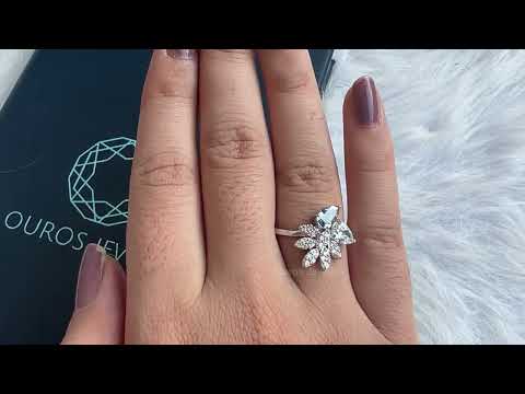 Youtube video of Flower Shape Blue Pear And Round Cut Cluster Diamond Ring