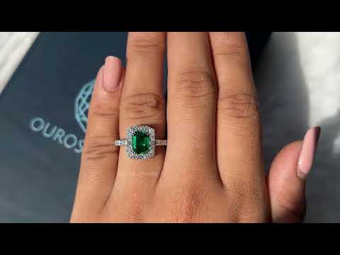 [ Youtube Video of Green Emerald Halo Diamond Ring]-[Ouros Jewels]