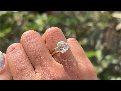 [YouTube Video Of 3 Stone Emerald Cut Engagement Ring]-[Ouros Jewels]