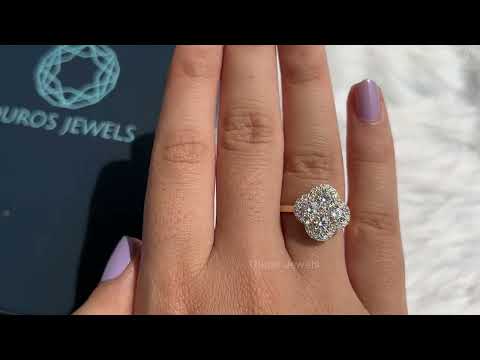 [Youtube View Of Floral Shape Round Diamond Halo Engagement Ring]-[Ouros Jewels]