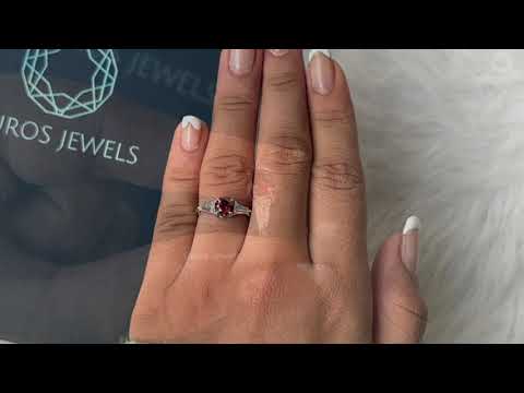 Youtube video ofRed Round Cut Three Stone Engagement Ring
