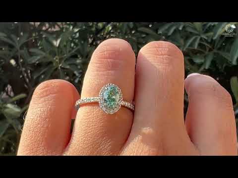 [Youtube Video of Green Oval Cut Halo Engagement Ring]-[Ouros Jewels]