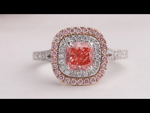 Youtube video of Pink Cushion Cut Double Halo Engagement Ring