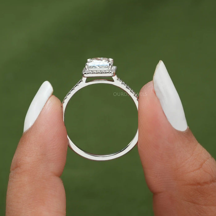 [1 carat Accent halo princess diamond ring]-[Ouros Jewels]