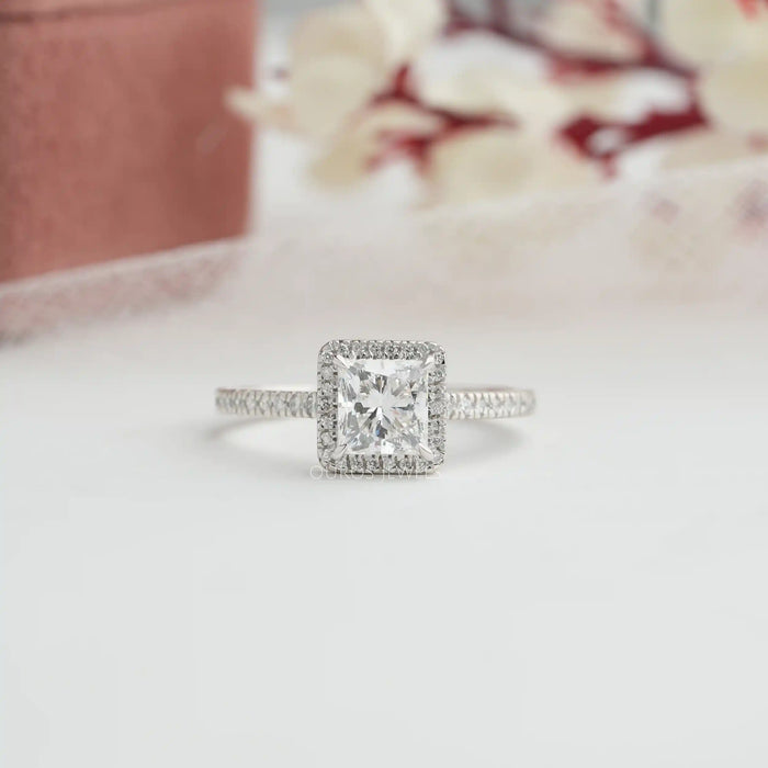 [Princess Cut Lab Grown Diamond Halo Engagement Ring]-[Ouros Jewels]