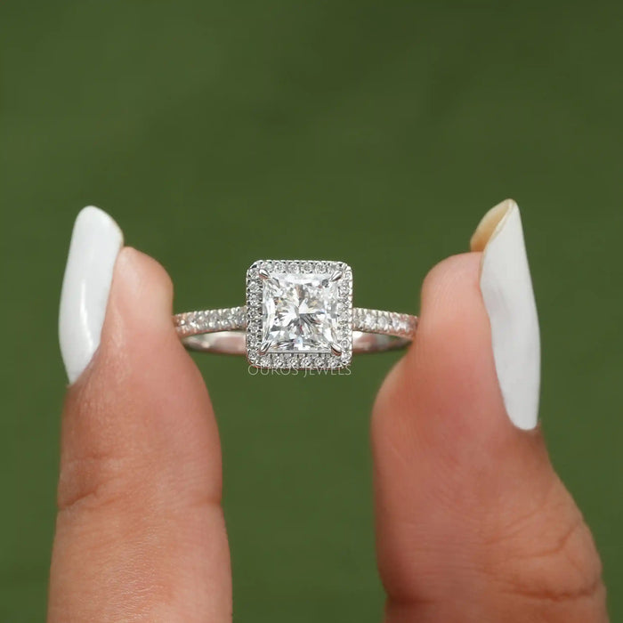 [Princess accent halo diamond ring]-[Ouros Jewels]