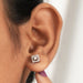 [A Women showing Princess Diamond Halo Earrings]-[Ouros Jewels]