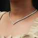 [On Neck View Of VS Clarity Lab Grown Diamond Tennis Necklace]-[Ouros Jewels]