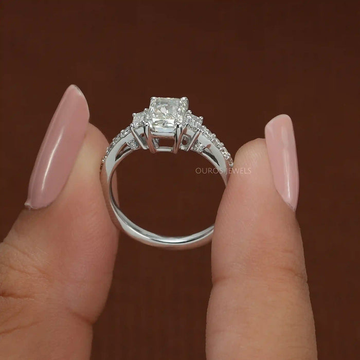 [A Women holding Radiant Cut Lab Grown Diamond Ring]-[Ouros Jewels]