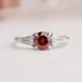 Fancy red round cut lab diamond 3 stone engagement ring 