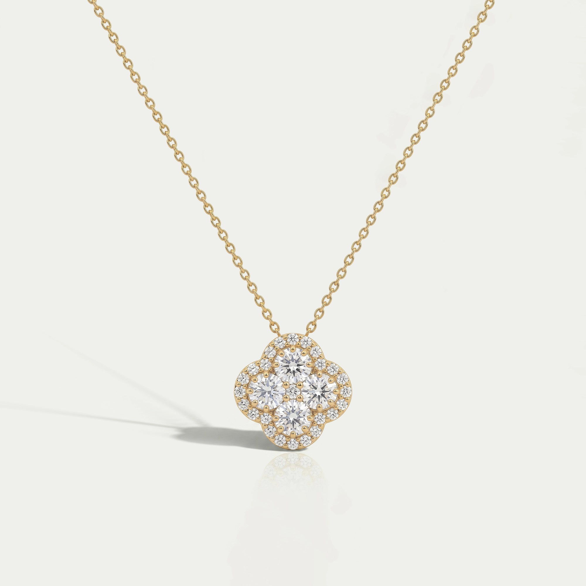 Flower Shape Round Cut Diamond Halo Pendant Necklaces
