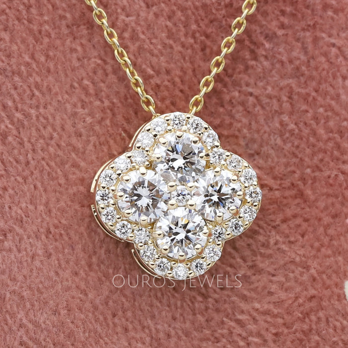 Flower Shape Round Cut Diamond Halo Pendant Necklaces