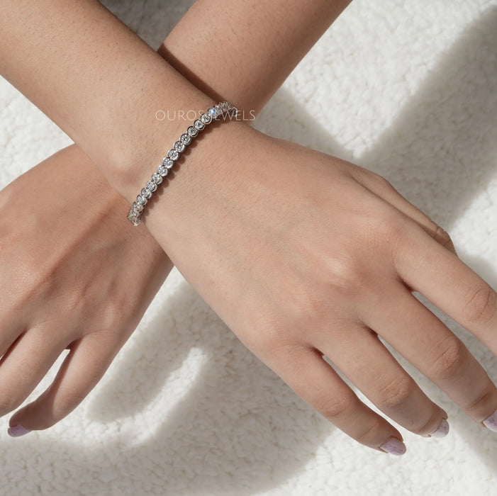 Round Cut Half Bezel Set Tennis Bracelet