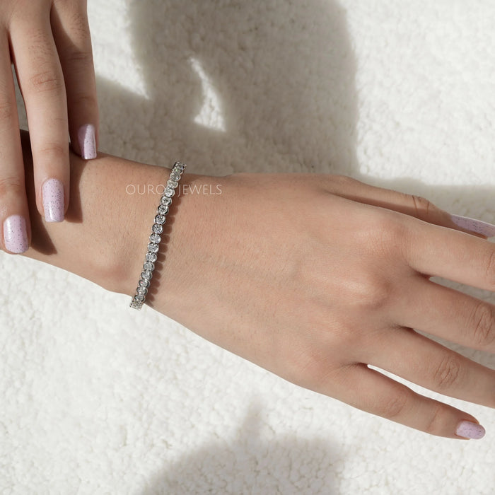 Round Cut Half Bezel Set Tennis Bracelet