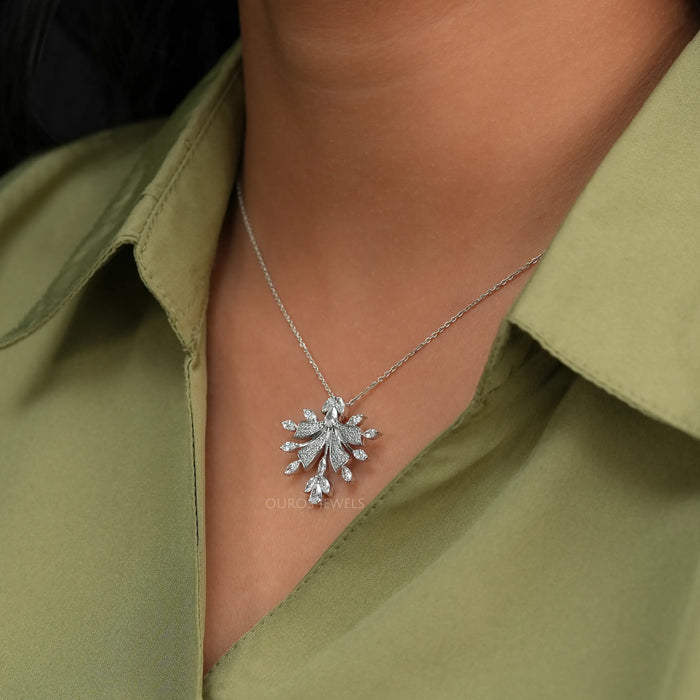 On neck look of marquise and round lab made diamond cluster pendant