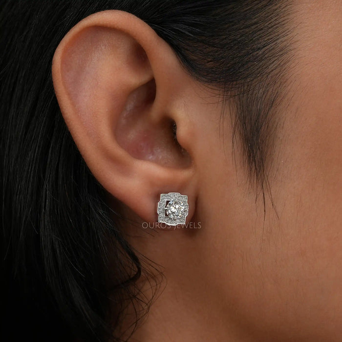 [1.05 carat round cut diamond earrings]-[Ouros Jewels]