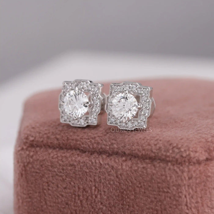 [Halo round lab diamond earrings]-[Ouros Jewels]
