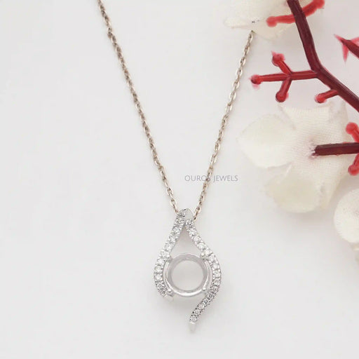 Round Cut Semi Mount Asymmetrical Pendant Necklaces