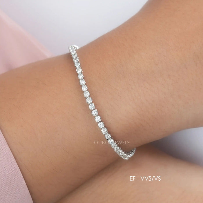 [A Women wearing Round Cut Lab Grown Diamond Bracelet]-[Ouros Jewels]