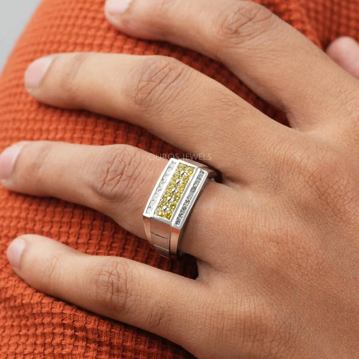 Yellow Round Cut Lab Grown Diamond  Men's Ring