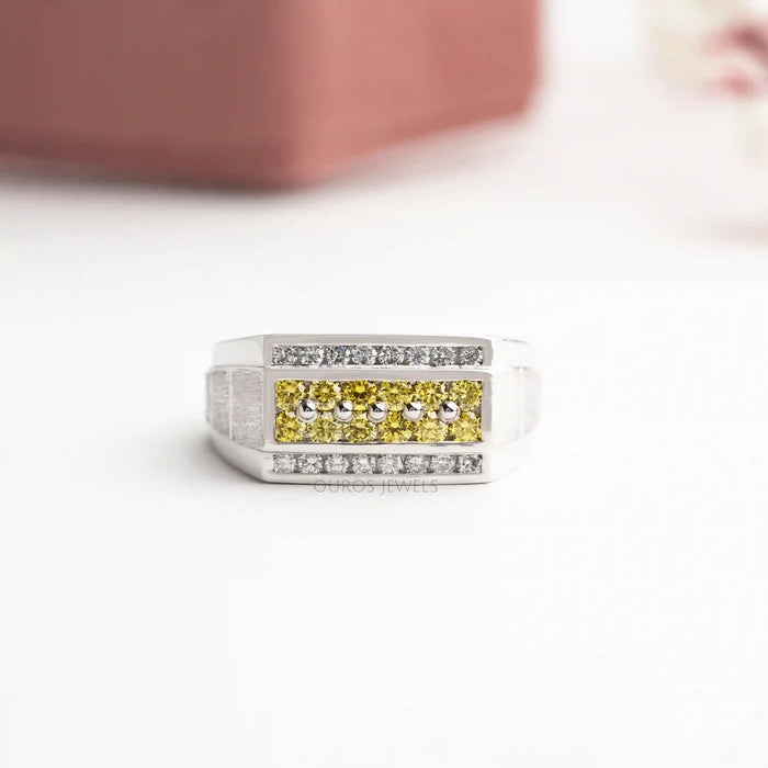 Yellow Round Cut Lab Grown Diamond  Men's Ring