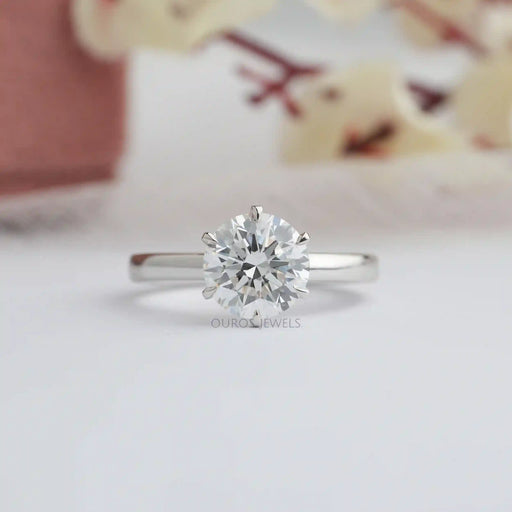 [Front View of Round Cut Lab Diamond Engagement Ring]-[Ouros Jewels]