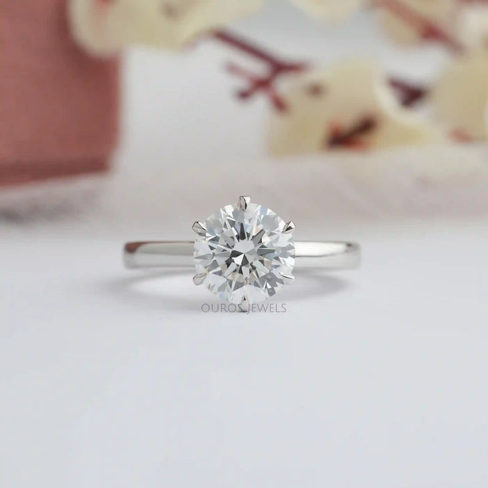 [6 Prong Setting Round Brilliant Cut Diamond Engagement Ring]-[Ouros Jewels]