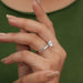 [ A Women wearing Round Lab Diamond Engagaement Ring]-[Ouros Jewels]