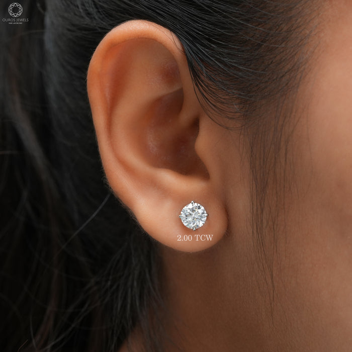 Round Cut Lab Grown Diamond Stud Earrings