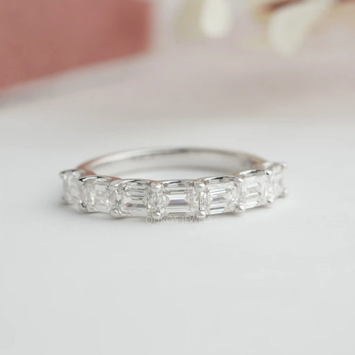 [ Front View of Seven Stone Emerald Cut Wedding Ring]-[Ouros Jewels]