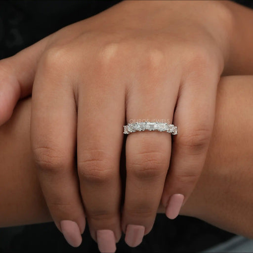 [A Women wearing Emerald Cut Lab Diamond Ring]-[Ouros Jewels]