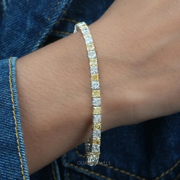Yellow Cushion Cut Diamond Tennis Bracelet Ouros Jewels
