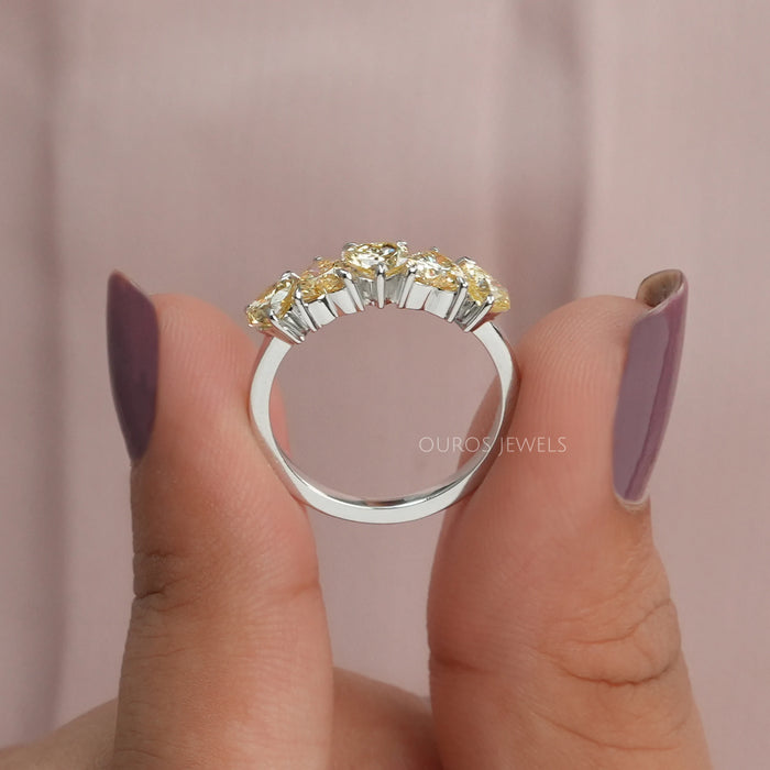 [Yellow Heart Cut Five Stone Wedding Ring In 14k White Gold]-[Ouros Jewels]