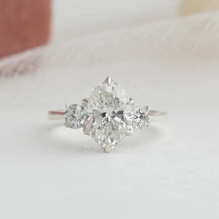 [Three Stone Oval Diamond Engagement Ring]-[Ouros Jewels]