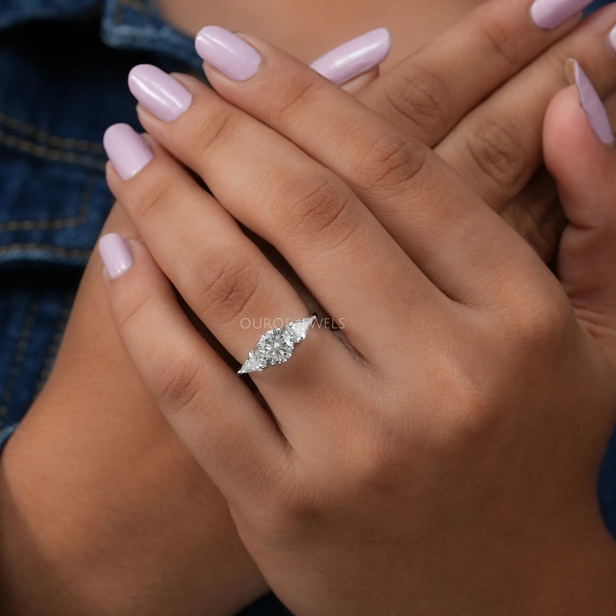 Three Stone Round Cut Lab Diamond Engagement Ring