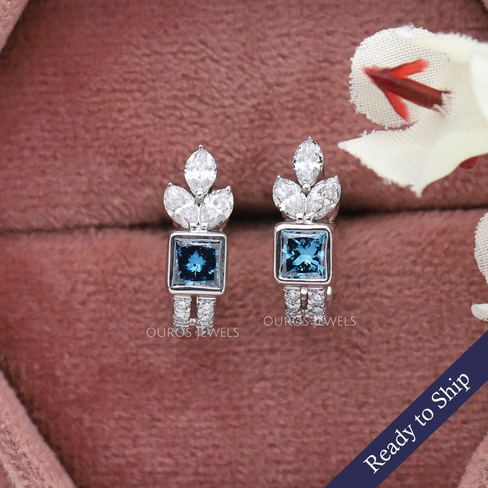 Blue Princess Hoop Earrings for Bride. Get more colored diamonds hoop earrings