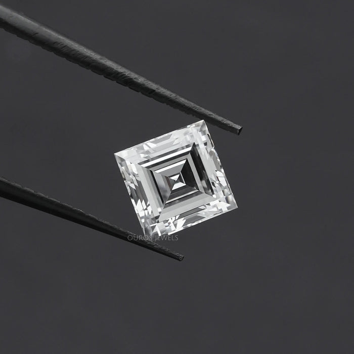 In Tweezer Front View Of Brilliant Shine Of Antique Carre Cut Diamond