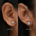 Asscher cut diamond stud earrings in different carat weights in ear looks