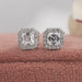 These gorgeous 14k white gold stud earrings handcrafted with antique asscher cut lab made diamonds