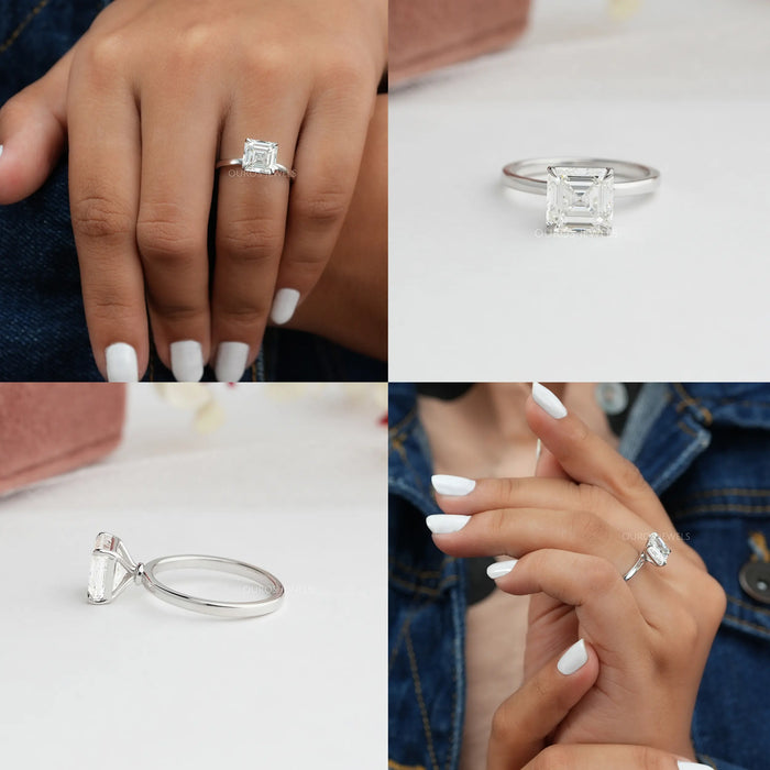 [Asscher Diamond Engagement Ring]-[Ouros Jewels]